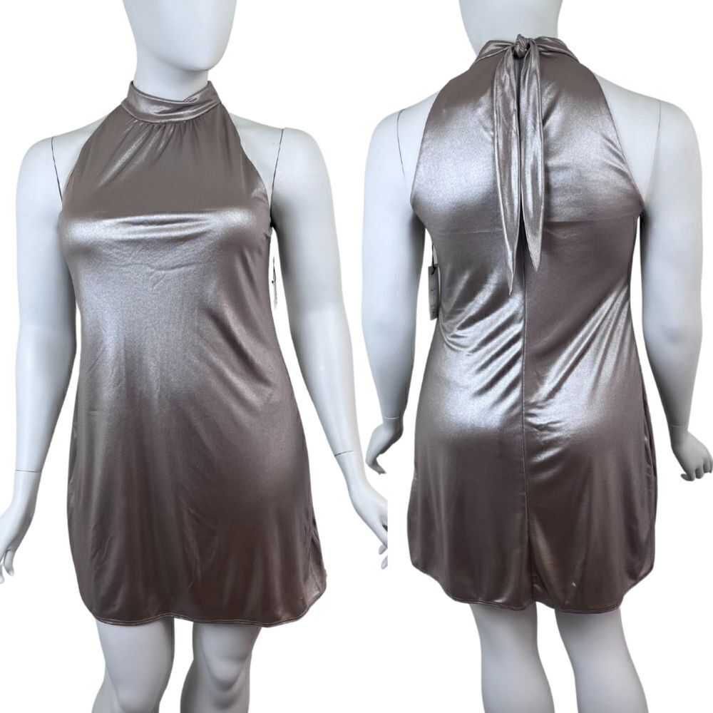 Bailey 44 Women Size L Director Cut Gold Matallic Shift Pullover Mini NEW Dress